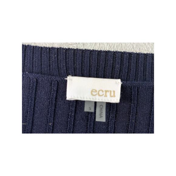 ECRU Navy Ribbed Cardigan with Sleeve Button Detail • Size S - Picture 6 of 6